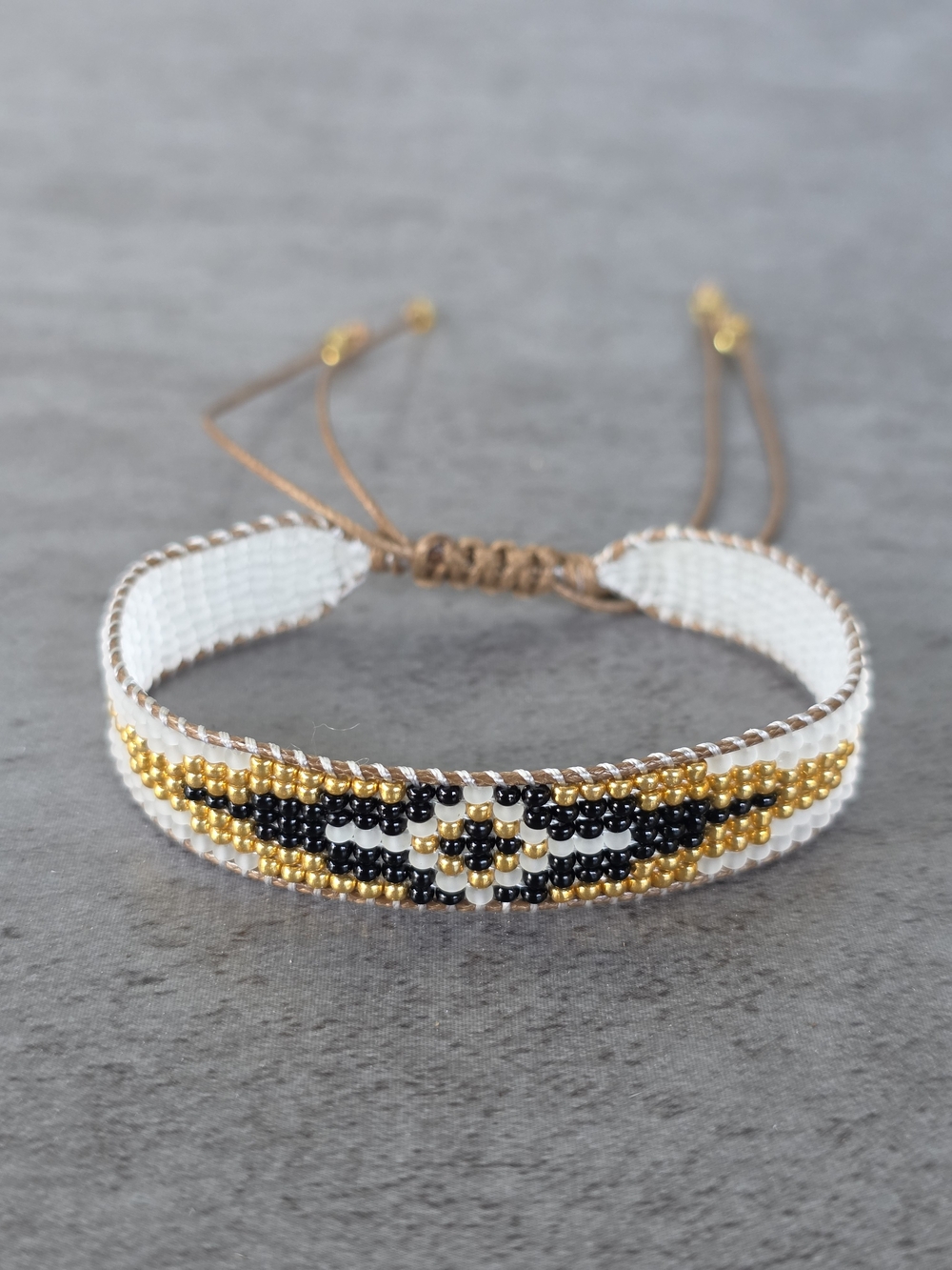 Southwestern Beaded Bracelet Geometric Handmade Boho Jewelry White Gold Black